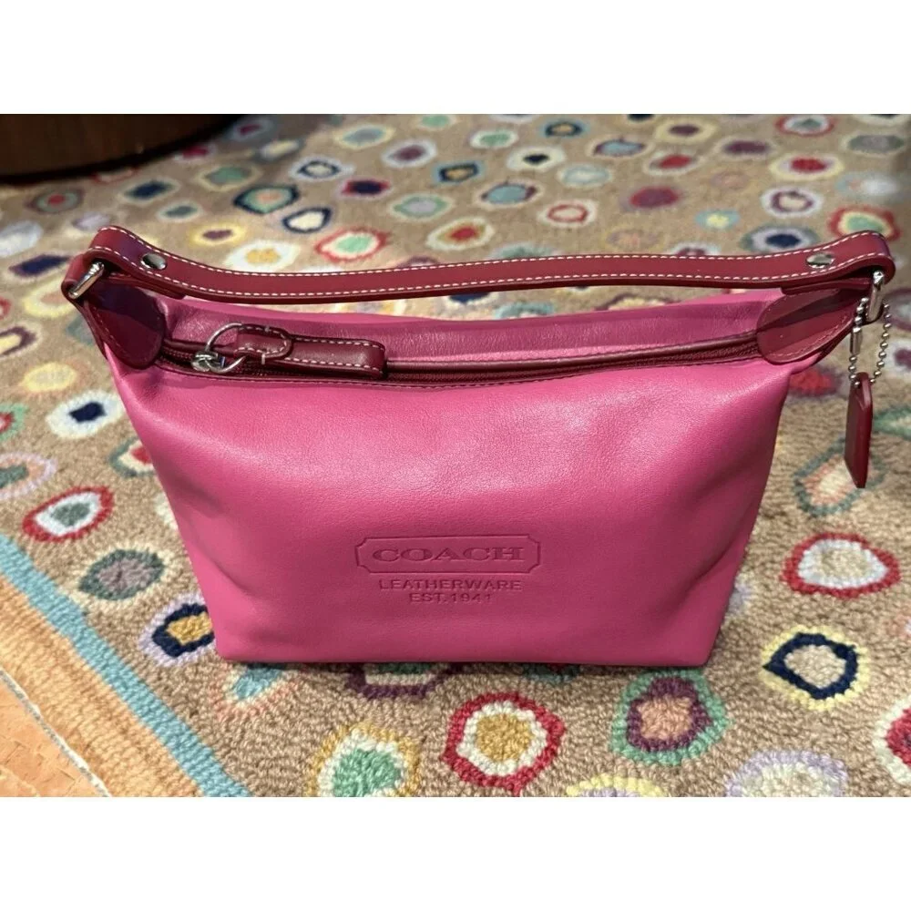 COACH 1941 DEMI LEATHERWARE FUCHSIA PINK RED LEATHER BAGUETTE CHARM TAG NEW NWOT